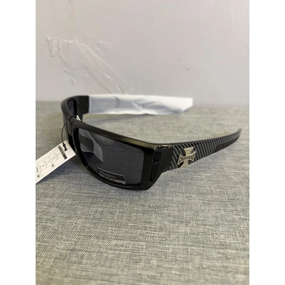 Choppers Sunglasses Men One Size Gloss Blk Carbon Fiber Wrap UV400 Biker Shades